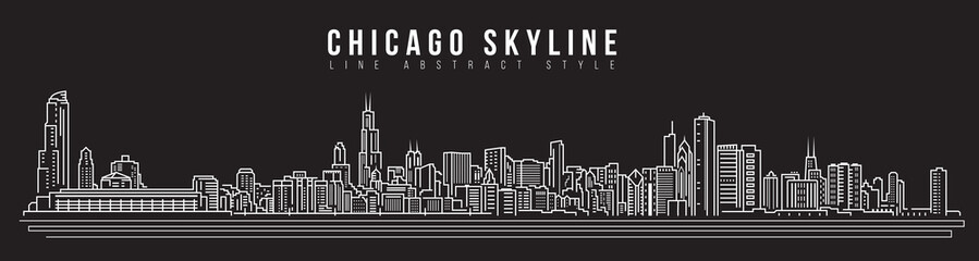 Poster - Cityscape Building Line art Vector Illustration design - Chicago skyline