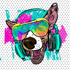 Colorful vector poster with dog on t-shirt.