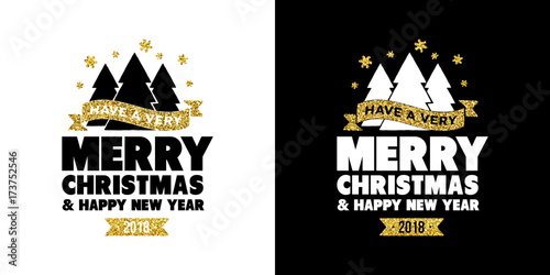 Fotografie, Obraz Gold glitter Merry Christmas quote greeting card