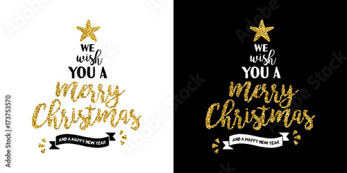 Fotografía Christmas gold glitter hand drawn holiday quote
