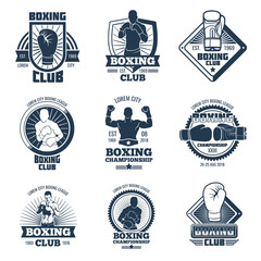 Poster - Vintage boxing sports club vector labels and badges