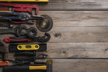 Wall Mural - Old tools on wood table background