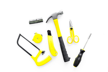 Wall Mural - set of tools for build and repair house on white background top view