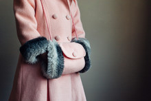 Little Girl Wearing A Pink Coat And Hand Muff