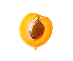 Wall Mural - Half of fresh apricot on white background