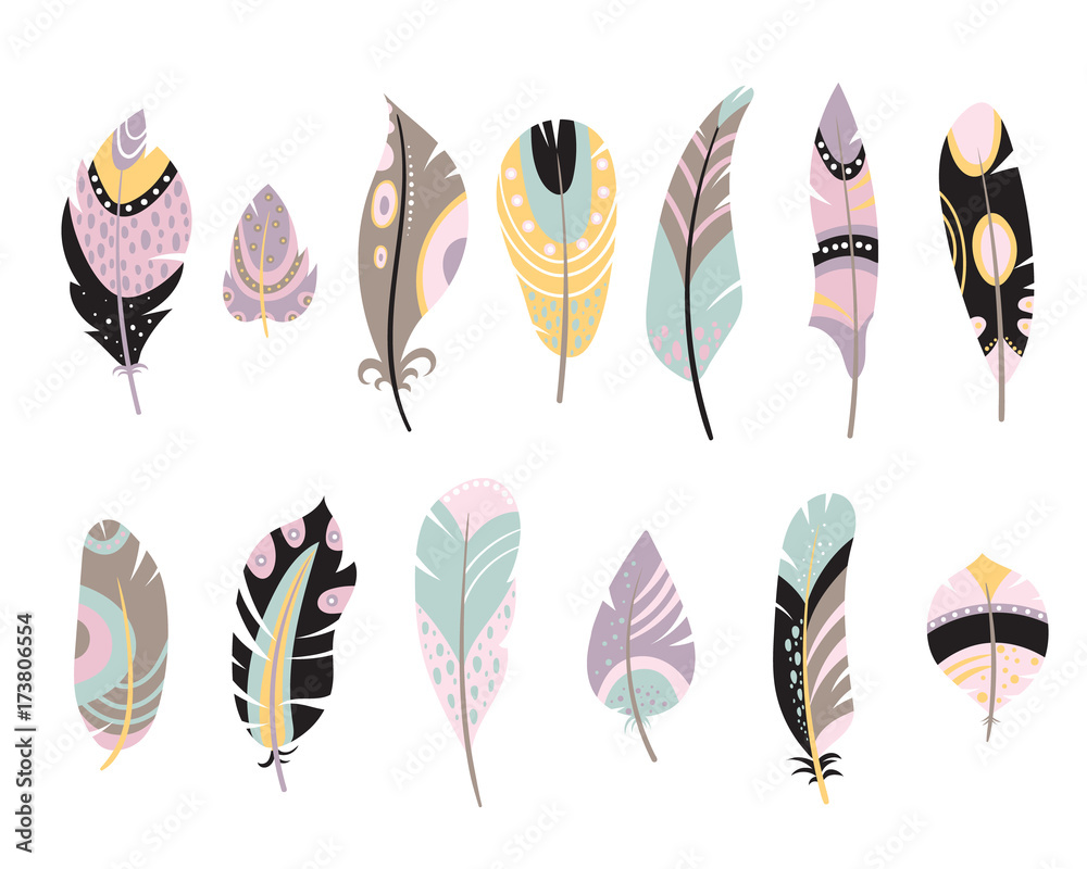 Fotografia Vector set of vintage feathers