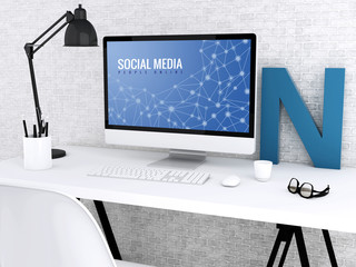 Poster - 3d Computer with words SOCIAL MEDIA.