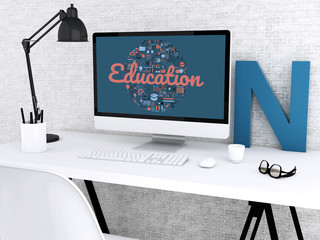 Poster - 3d Student workspace with computer