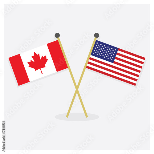Canadian Us Flags Crossed Together