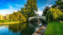 Tourists On Punt Trip (sightseeing With Boat) Along River Cam Near Kings College In The City Of Cambridge, United Kingdom