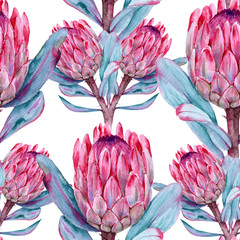 Background of flowers protea. Seamless pattern.