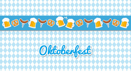 Wall Mural - Oktoberfest - banner with icons on traditional pattern. Vector.