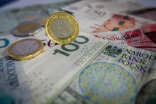 European Currencies Background, Euro, British Pound And Polish Z