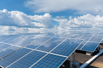 roof solar panel reflected blue sky