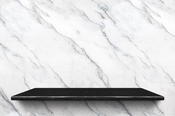 Aufkleber - Empty black marble shelf at white marble wall pattern background,Mock up for display or montage of product or design.