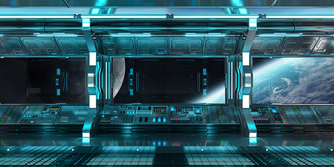 Aufkleber - Spaceship interior with view on the planet Earth 3D rendering elements of this image furnished by NASA