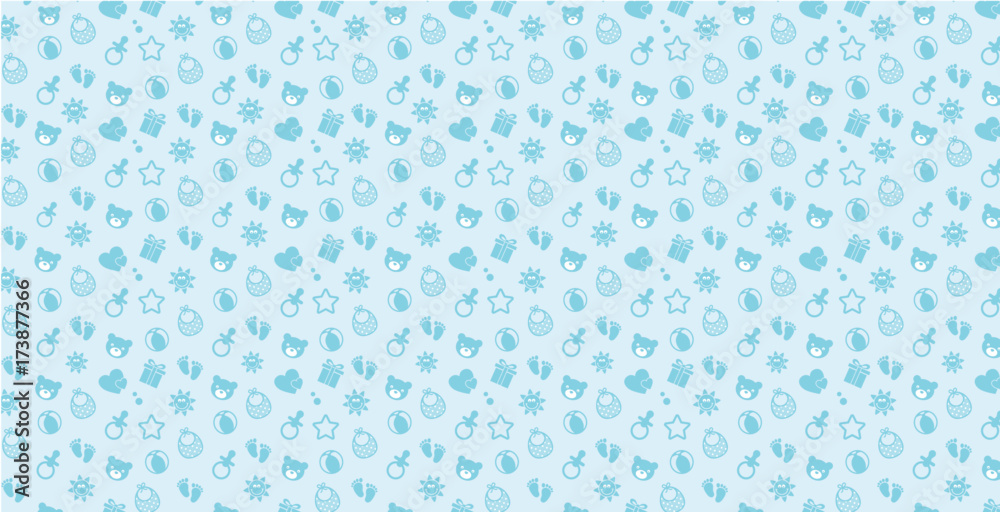 Blue baby boy pattern Simple & Sweet Background vol.12 - obrazy, fototapety, plakaty 