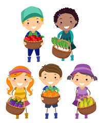 Poster - Stickman Kids Harvest Baskets Illustration