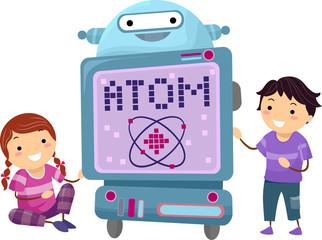 Poster - Stickman Kids Robot Teacher Atom Illustration