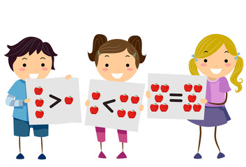 Stickman Kids Apples Math Symbols Illustration