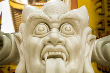 Close Up Face Of The Statue Of The Chinese Warrior Marble.
