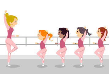 Sticker - Stickman Kids Girls Ballet Class Illustration