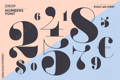 Fotomural Font of numbers in classical french didot or didone style with contemporary geometric design