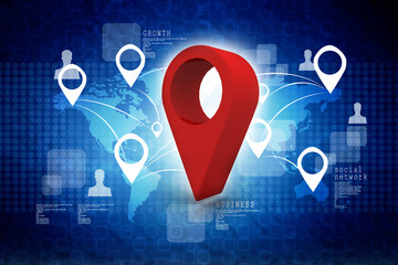 Fototapete - 3d rendering Red map pointer
