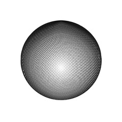Fototapete - Abstract globe dotted sphere, 3d halftone effect vector background. Black and white vector illustration.