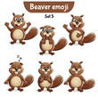 Vector set of cute beaver characters. Set 5