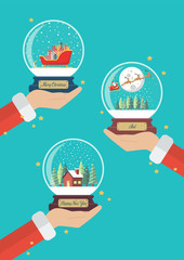 santa claus hands holding christmas glass balls collection