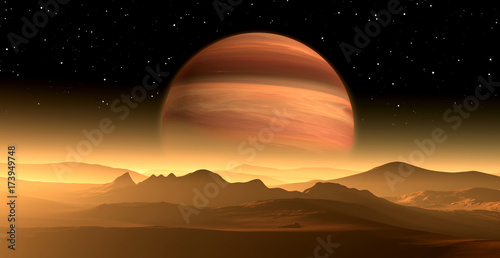 Plakat Nowa planeta olbrzymów Exoplanet lub Extrasolar, podobna do Jowisza z księżycem