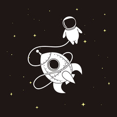 Wall Mural - little astronaut with rocket in space