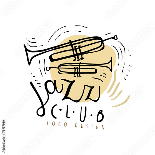 Obrazy Jazz  projekt-logo-klubu-jazzowego-vintage-etykieta-muzyczna-z-trabkami-element-ulotki-karty-ulotki