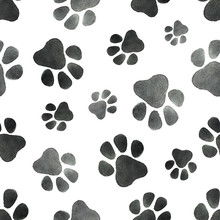 Watercolor Vector Seamless Pattern With The Imprint Of Dog Paws.