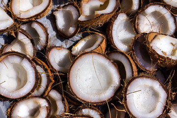 many dry coconut cut into half