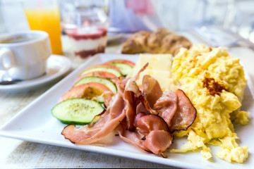 Wall Mural - Breakfast with ham and egg