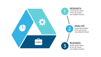 Wall Mural - Vector circle arrows infographic, cycle diagram, geometric graph, presentation chart. Business concept with 3 options, parts, steps, processes. 16x9 slide template.