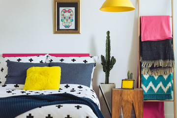 Wall Mural - Folk bedroom with colorful blankets