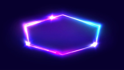 Wall Mural - night club neon sign. blank 3d retro light signboard with shining neon effect. techno frame with glo