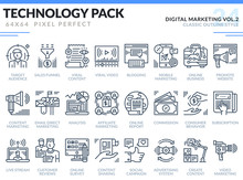 Digital Marketing Icons Set. Technology Outline Icons Pack. Pixel Perfect Thin Line Vector Icons For Web Design And Website Application.
