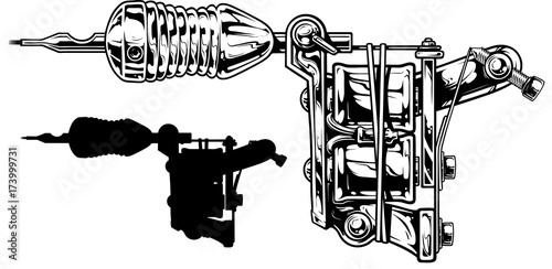 Fotografie, Obraz Graphic black and white tattoo machine set. Vol. 3