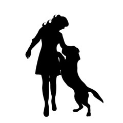 Poster - Vector silhouette of woman with dog in white background.