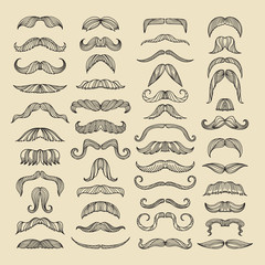 Canvas Print - Mustache of men. Hand drawn pictures with funny hairstyle