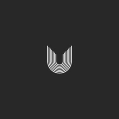 Letter U logo monogram creative idea. Thin lines typography art design element. Initial emblem for business card.