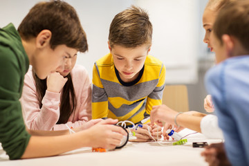 Wall Mural - happy children building robots at robotics school