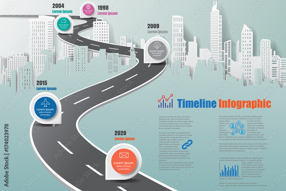 Business road map timeline infographic city designed for abstract ...