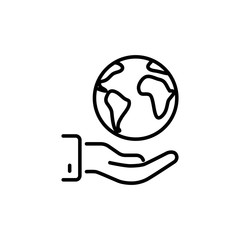 thin line save world, earth in hand icon
