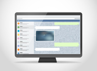 Poster - Modern computer with messenger application on the screen. Photoreal mockup. Template for a content