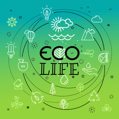 Poster - Eco life concept. Different thin line icons included
